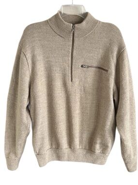 Cabela's 100% Wool Windstopper Sweater Mens L Quarter Zip Elbow Patch Pullover